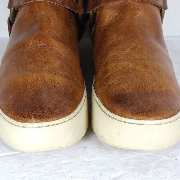 Frye Women’s Lena US6,5 Cognac Brown Leather Back Zip Harness Ankle Boots - Picture 4 of 16